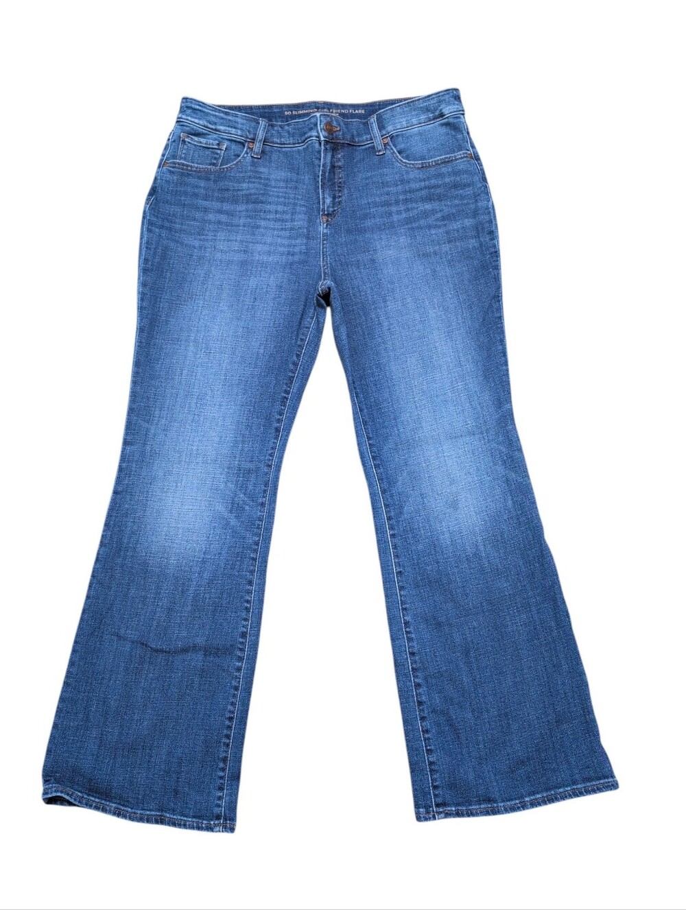 Chico's So Slimming Girlfriend Flare Jeans Blue Denim Size 12P Medium Wash - Picture 2 of 9